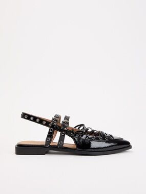 STEVE MADDEN Galanti Studded Slingback Flats in Black 6.5